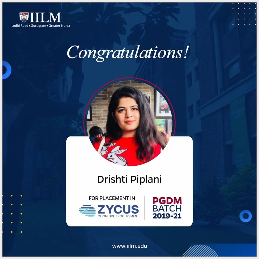 Drishti Piplani for getting selected at Zycus